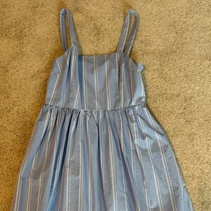 Blue Striped Sleeveless Midi Dress with pockets